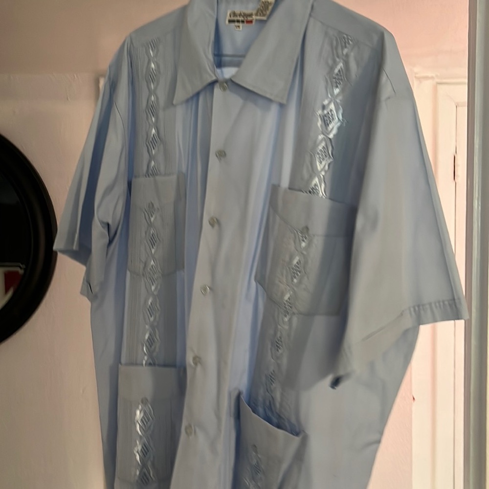 Guayabera men’s shirt. Blue 4XL. 65 %poly 35 %cotton.